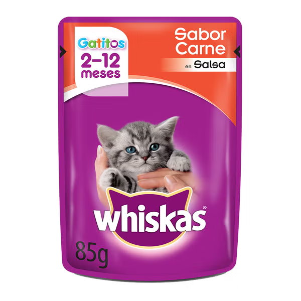 WHISKAS SOBRECITO PARA GATITOS CARNE EN SALSA 85GR