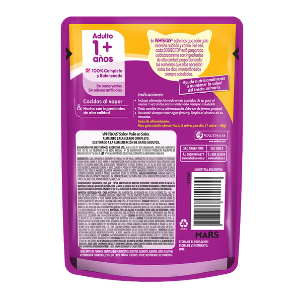WHISKAS SOBRECITO PARA GATOS POLLO EN SALSA 85GR