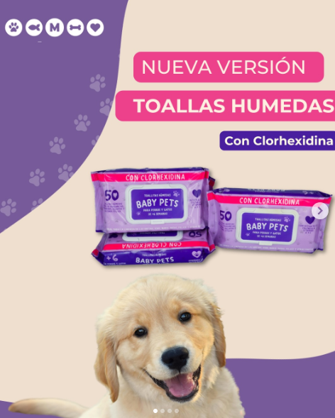TOALLITAS HÚMEDAS CON CLORHEXIDINA BABY PETS 50UN