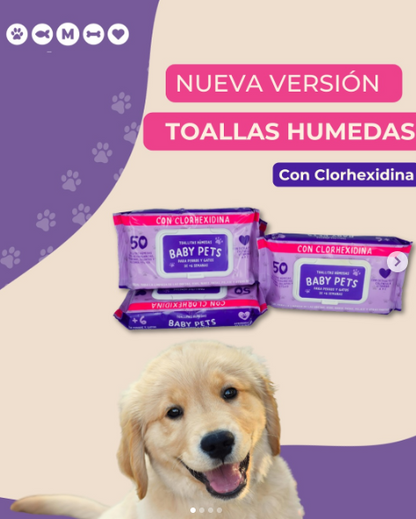 TOALLITAS HÚMEDAS CON CLORHEXIDINA BABY PETS 50UN