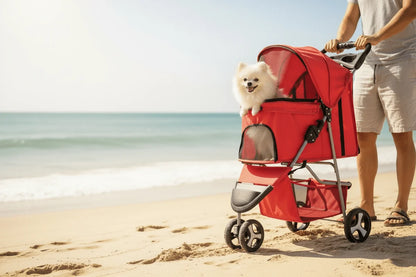 COCHE PARA MASCOTAS TRES RUEDAS EN COLOR ROJO DTC-803