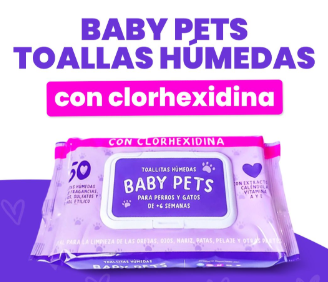 TOALLITAS HÚMEDAS CON CLORHEXIDINA BABY PETS 50UN
