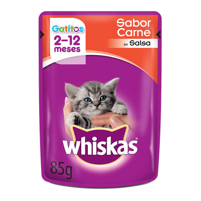 WHISKAS SOBRECITO PARA GATITOS CARNE EN SALSA 85GR