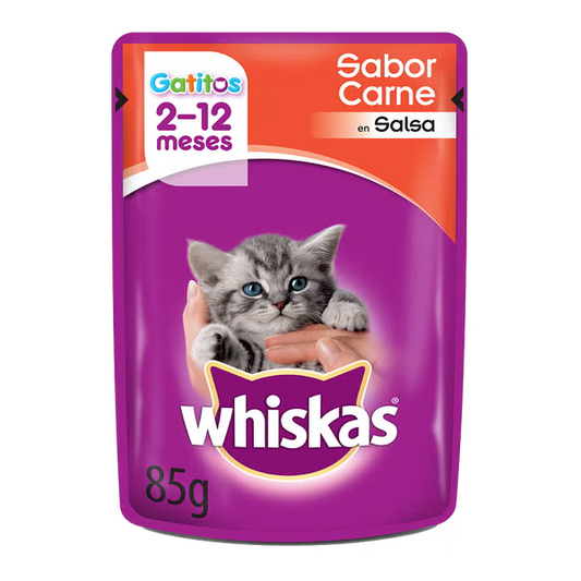 WHISKAS SOBRECITO PARA GATITOS CARNE EN SALSA 85GR